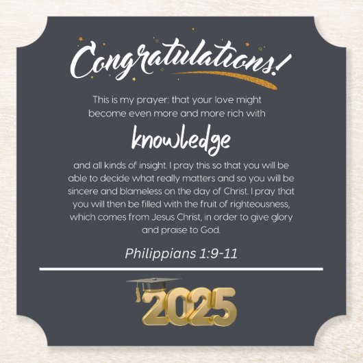 2025 Filippenzen 1:9-11 Christelijk Kartonnen Onderzetters (Voorkant)