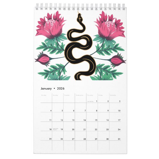 2025 Floral Chinese maan Nieuwjaar van de slang Kalender (Jan 2026)