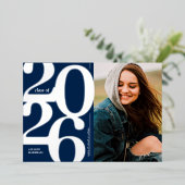 2025 Foto Afstudeerfeest Marine Zilver Folie Uitnodiging (Staand Voorkant)