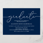 2025 Foto Afstudeerfeest Marine Zilver Folie Uitnodiging (Achterkant)