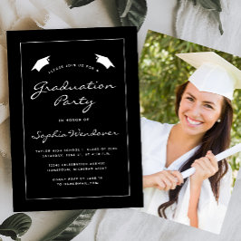 2025 Foto Black White Border Graduation Party Kaart