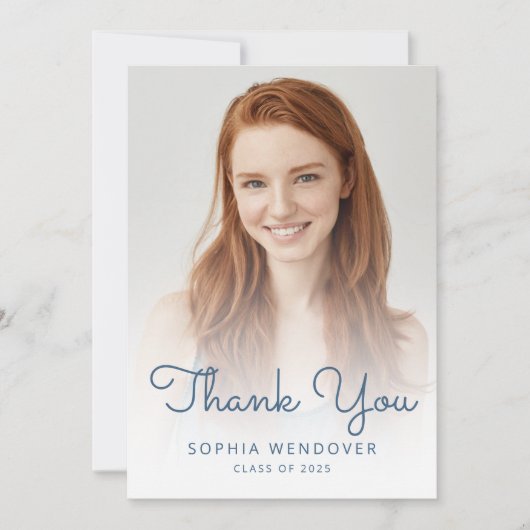 2025 Foto Blue Glitter Drip Afstuderen Bedankkaart (Voorkant)