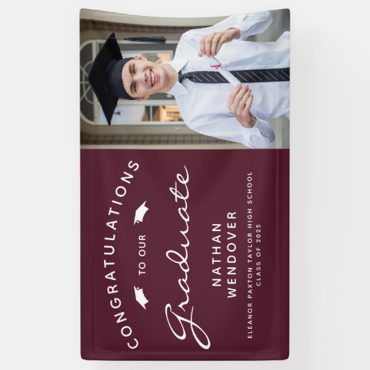 2025 Foto Bourgondië en wit Afstuderen Spandoek (Verticaal)