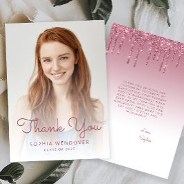 2025 Foto Bourgondië Glitter Drip Afstuderen Bedankkaart