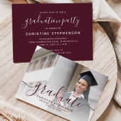 2025 Foto Burgundy Script Graduation Party Kaart