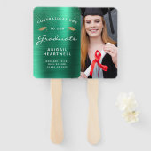 2025 Foto Emerald Green Metallic Afstuderen Handwaaier (Voorkant en achterkant)