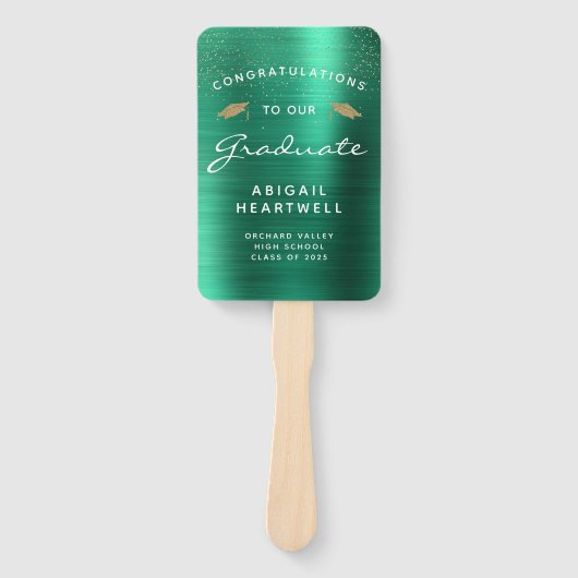 2025 Foto Emerald Green Metallic Afstuderen Handwaaier (Voorkant)