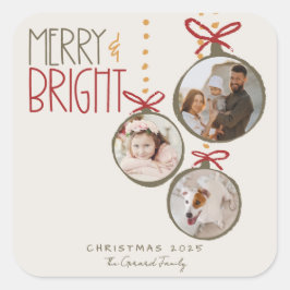2025 Foto Familie Kerst Kaart Vierkante Sticker