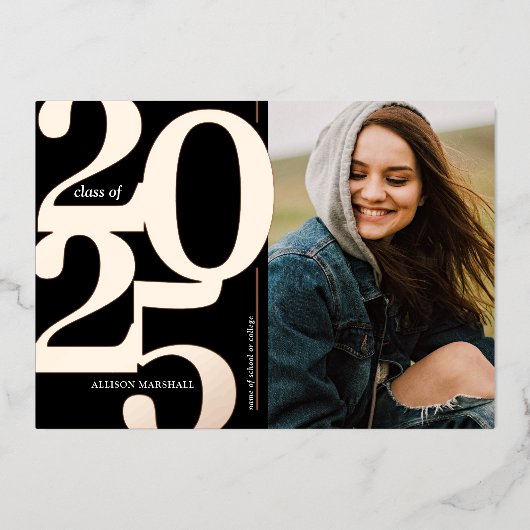 2025 Foto Graduation Party Roos Gold Folie Uitnodiging (Voorkant)