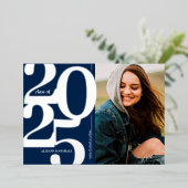 2025 Foto Marine Zilveren Afstudeeraankondiging Folie Uitnodiging (Staand Voorkant)