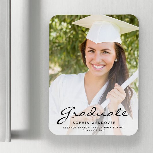 2025 Foto White Black Script Afstudeerder Aankondi Magneet