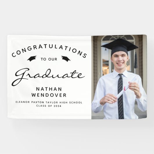 2025 Foto Wit en Zwart Afstuderen Spandoek (Horizontaal)