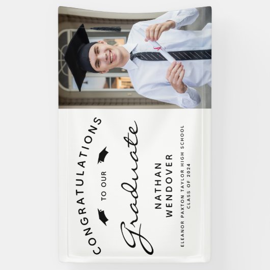 2025 Foto Wit en Zwart Afstuderen Spandoek (Verticaal)