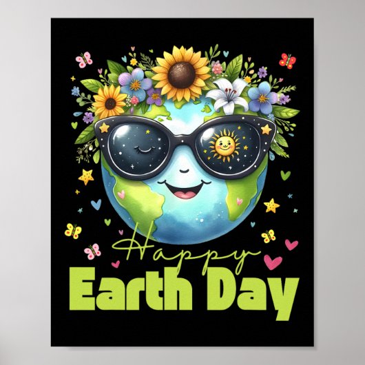 2025: Funny Earth Day – Red de planeet Schattigee  Poster (Voorkant)