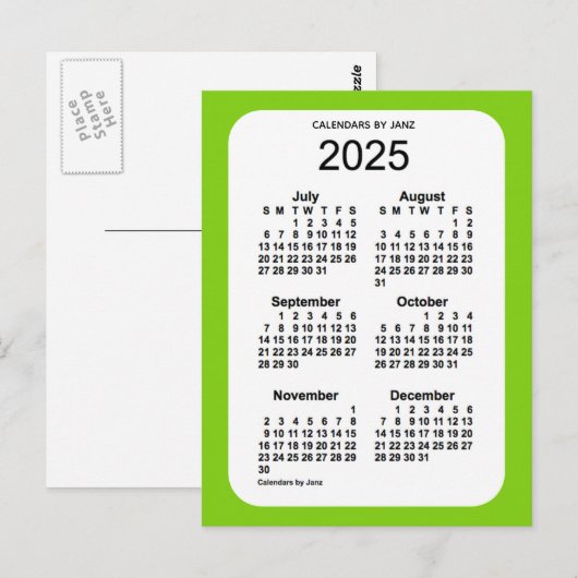 2025 Geel Groen 6-maandelijkse Mini Agenda van Jan Briefkaart (Voorkant / Achterkant)