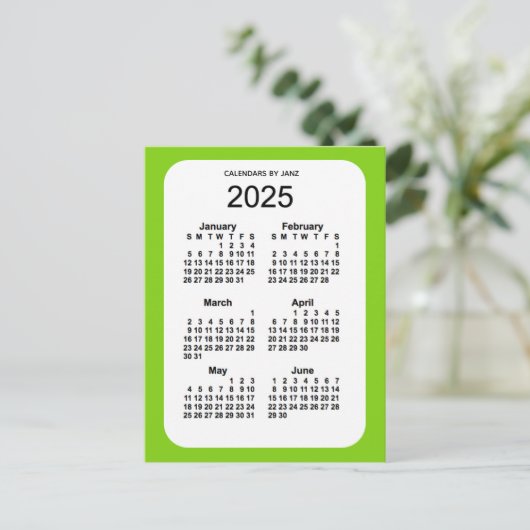 2025 Geel Groen 6-maandelijkse Mini Agenda van Jan Briefkaart (Staand voorkant)