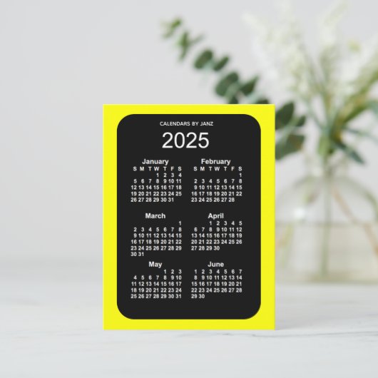 2025 Geel Neon 6 maanden Mini Kalender door Janz Briefkaart (Staand voorkant)