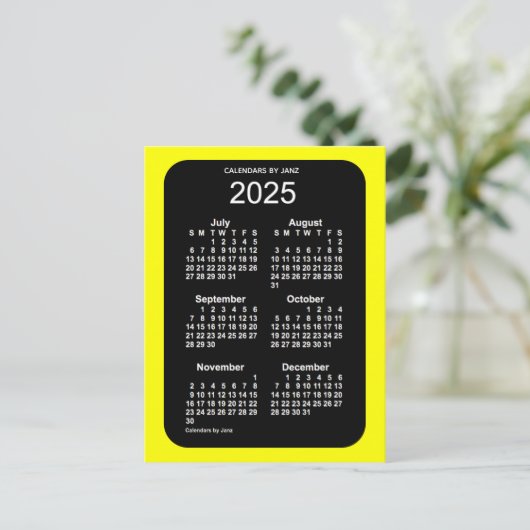 2025 Geel Neon 6 maanden Mini Kalender door Janz Briefkaart (Staand voorkant)