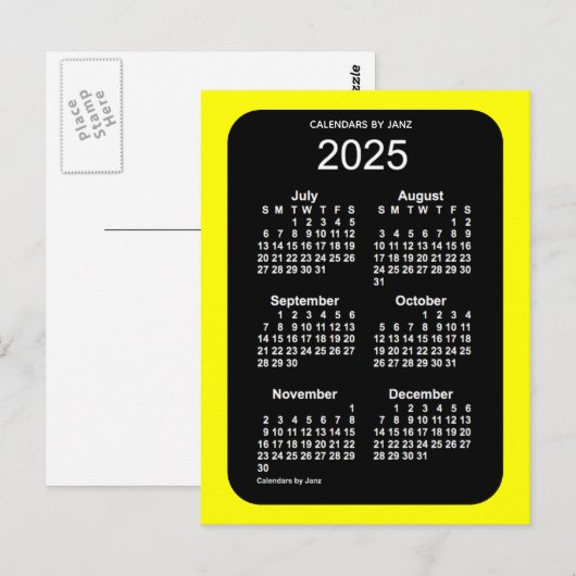 2025 Geel Neon 6 maanden Mini Kalender door Janz Briefkaart (Voorkant / Achterkant)