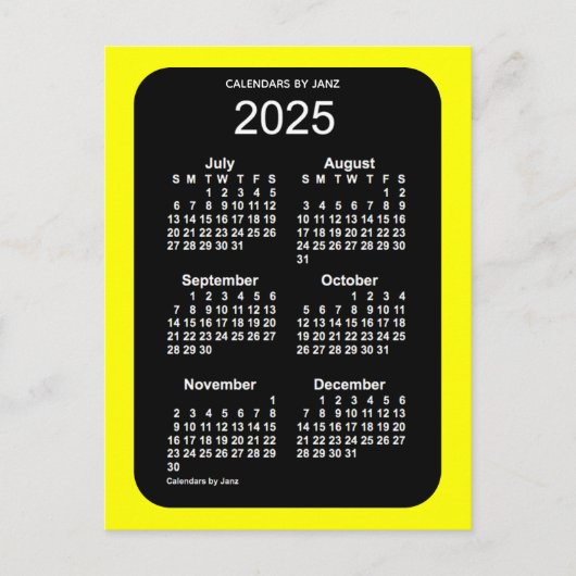 2025 Geel Neon 6 maanden Mini Kalender door Janz Briefkaart (Voorkant)