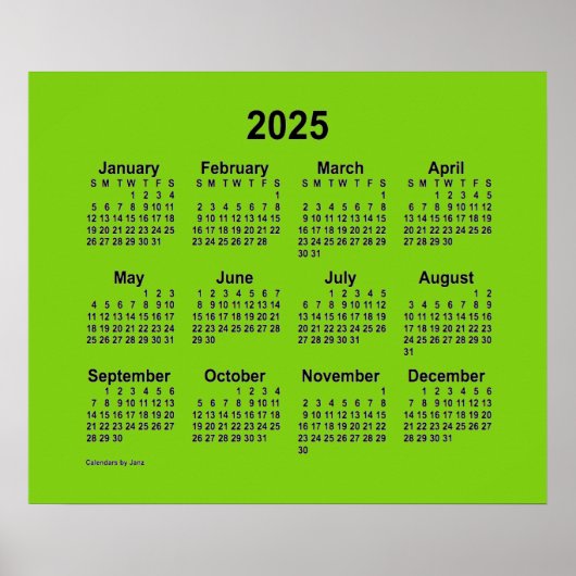 2025 Geelgroene kalender van Janz Print (Voorkant)