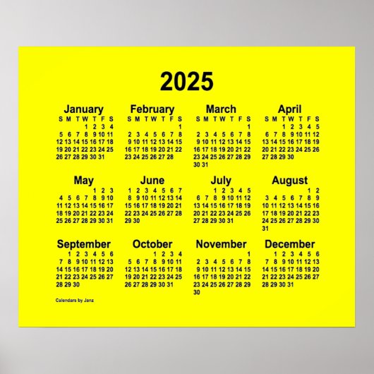2025 Gele Kalender van Janz Print (Voorkant)