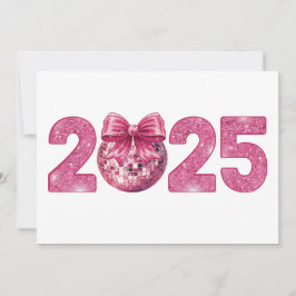 2025 Gelukkig Nieuwjaar Disco Bal Roze Lint Feestdagenkaart