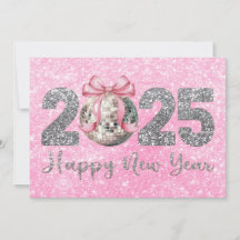 2025 Gelukkig Nieuwjaar Disco Bal Roze Strik