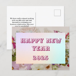 2025 Gelukkig Nieuwjaar Floral Custom Pink Busines Feestdagenkaart