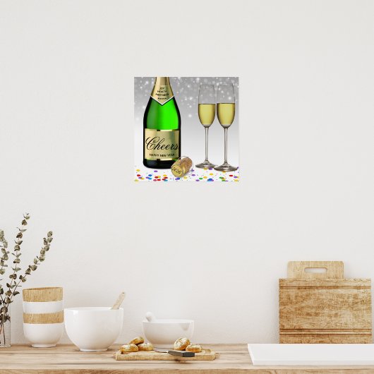 2025 Gelukkig Nieuwjaar Mousserende Wijnfles Poster (Keuken)