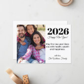 2025 Gelukkig Nieuwjaar, stijlvol script, vakantie Notitiekaartje (Voorkant / Achterkant in situ)