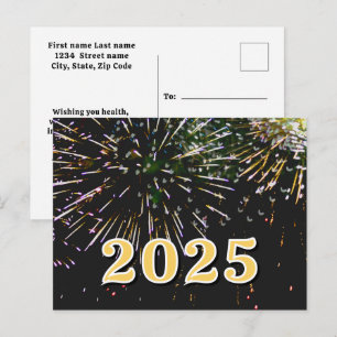 2025, Gelukkig Nieuwjaar! vakantie Vuurwerk Vrolij Briefkaart