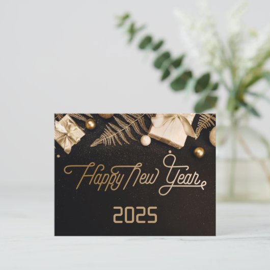 2025 Gelukkig Nieuwjaar Zwart Custom Gold Business Feestdagenkaart (Staand voorkant)