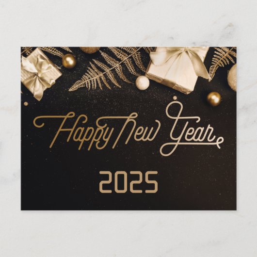 2025 Gelukkig Nieuwjaar Zwart Custom Gold Business Feestdagenkaart (Voorkant)