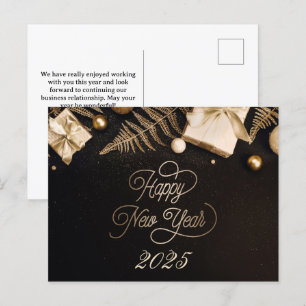 2025 Gelukkig Nieuwjaar Zwart Custom Gold Business Feestdagenkaart