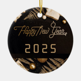 2025 Gelukkig Nieuwjaar Zwart Custom Gold Business Keramisch Ornament