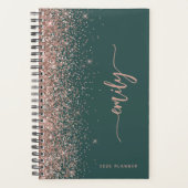 2025 Gepersonaliseerde Emerald Green Roos Gold Gli Planner (Voorkant)