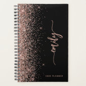 2025 Gepersonaliseerde Zwart Roos Gouden Glitter Planner (Voorkant)
