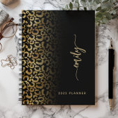 2025 gepersonaliseerde zwarte gouden luipaardvlekk planner