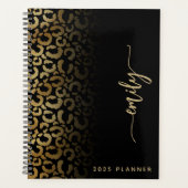 2025 gepersonaliseerde zwarte gouden luipaardvlekk planner (Voorkant)