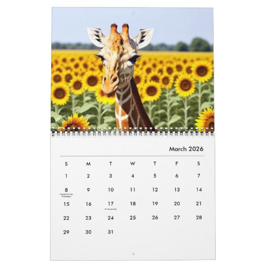 2025 Giraffes en zonnebloemen Kalender (Mar 2026)
