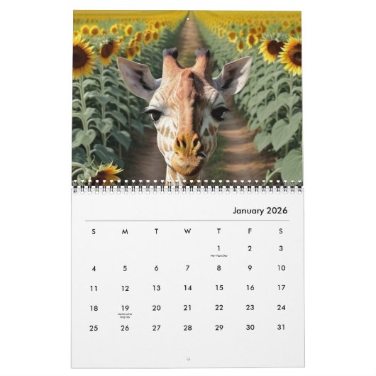2025 Giraffes en zonnebloemen Kalender (Jan 2026)