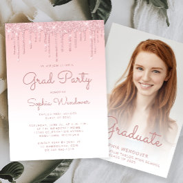 2025 Glam Blush Pink Glitter Drip Foto Afstuderen Kaart