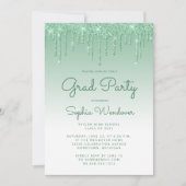 2025 Glam Green Glitter Drip Foto Afstuderen Kaart (Voorkant)