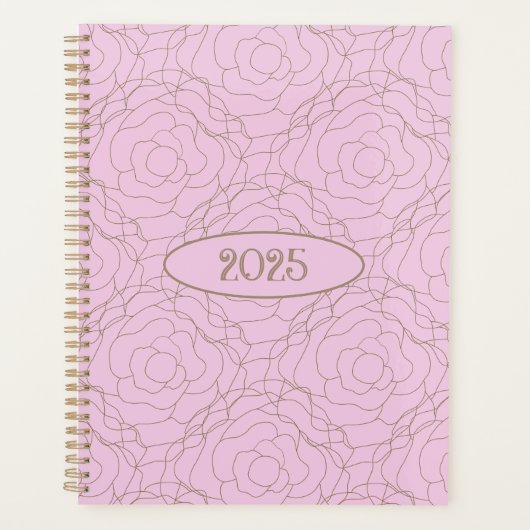 2025 Glazen in lood Roos: Gouden Roos op Roze Planner (Voorkant)