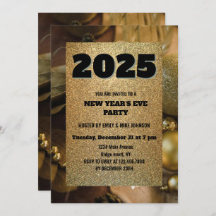 2025 Gold Glitter Nieuwjaar Eve custom jaar Kaart
