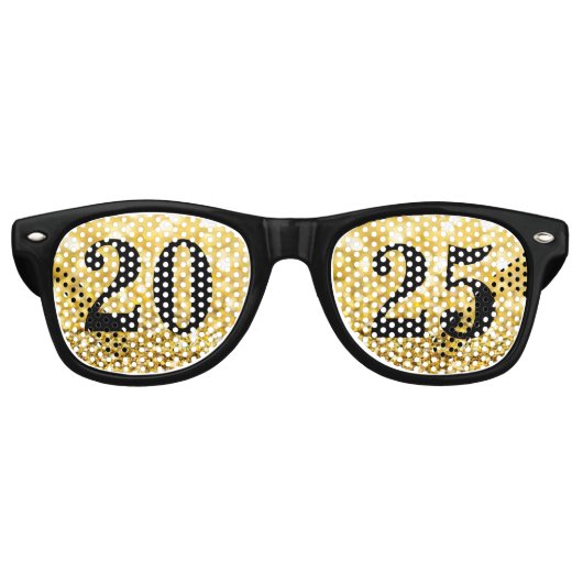 2025 Gold Glitter Nieuwjaarsfeest Retro Zonnebril (Voorkant)