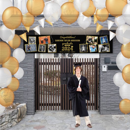 2025 Gold Sketch 10 Photo Collage Afstudeerfeest Spandoek