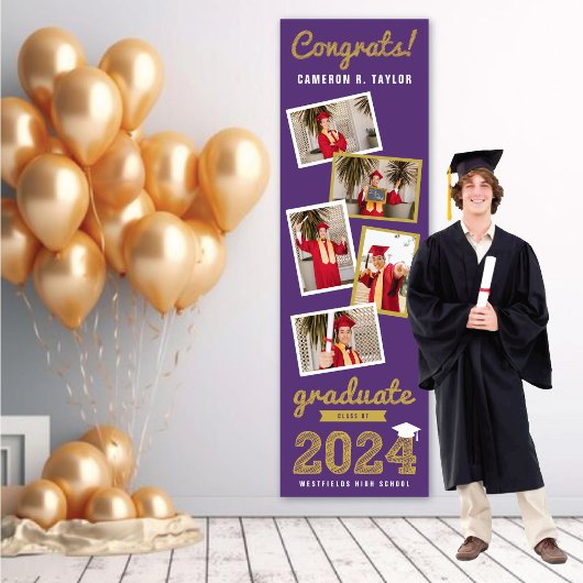2025 Gold Sketch 5 Photo Collage Afstudeerfeest Spandoek