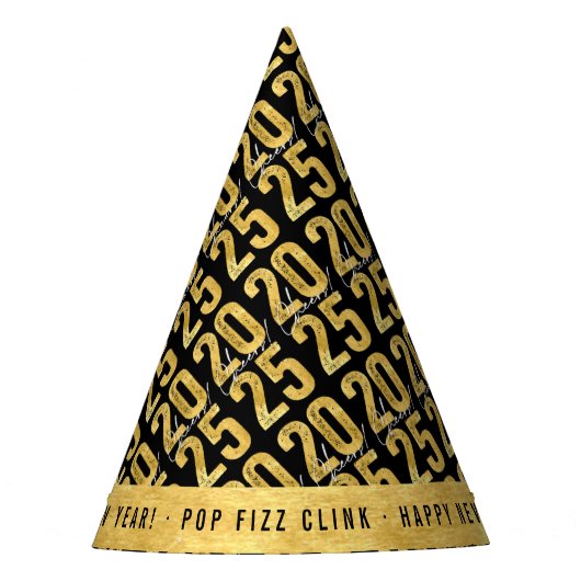 2025 Gold Typography Modern Nieuwjaar Feesthoedjes (Voorkant)